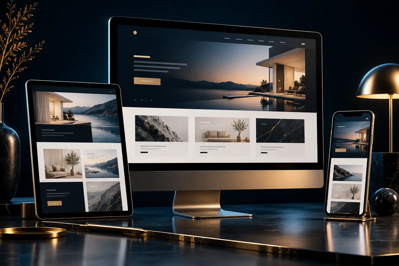 Desktop, Tablet und Smartphone mit abgestimmten Website-Ansichten